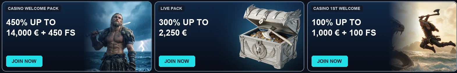 Norse Mania Casino — Casino Welcome Pack, Live Pack and Casino 1st Welcome bonuses